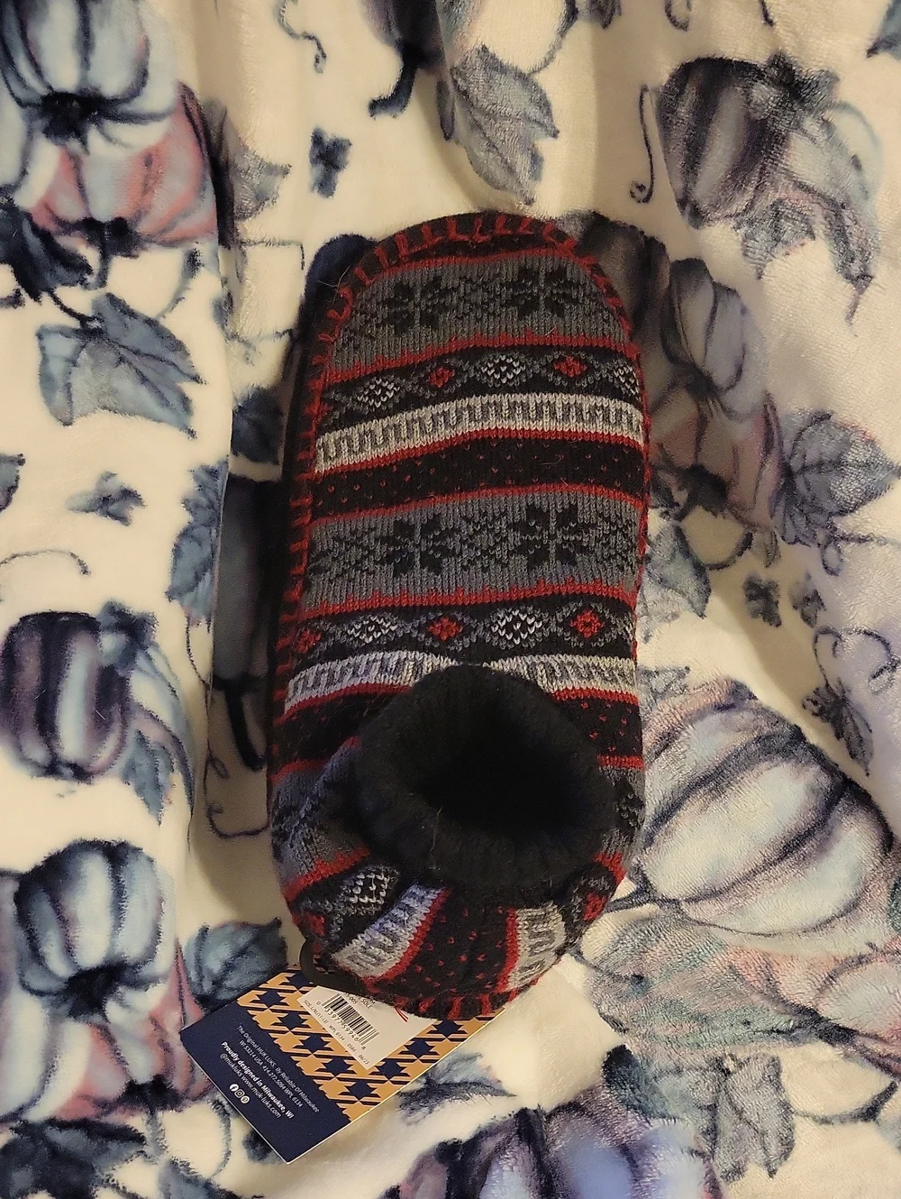 Muk Luks Men's Red, Black & Gray Knit Bootie Slippers L/xl 11-13